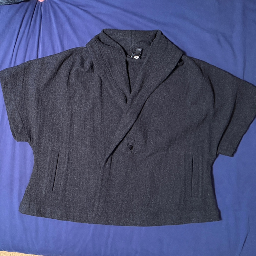 Eileen Fisher Shawl Collar Charcoal Knit Cardigan